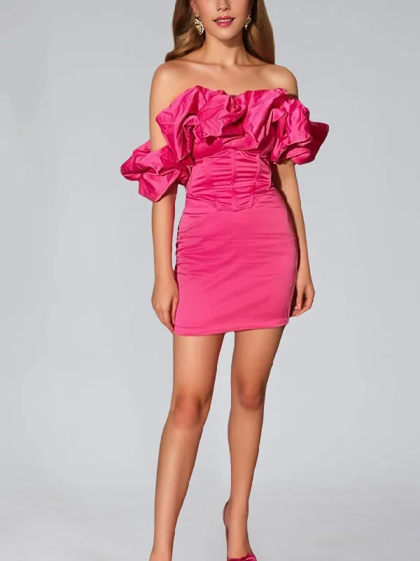 Sheath/Column Off-the-Shoulder Sleeveless Short/Mini Party Dance Cocktail Homecoming Dress With Ruffles Sheath/Column Off-the-Shoulder Sleeveless Short/Mini Party Dance Cocktail Homecoming Dress With Ruffles