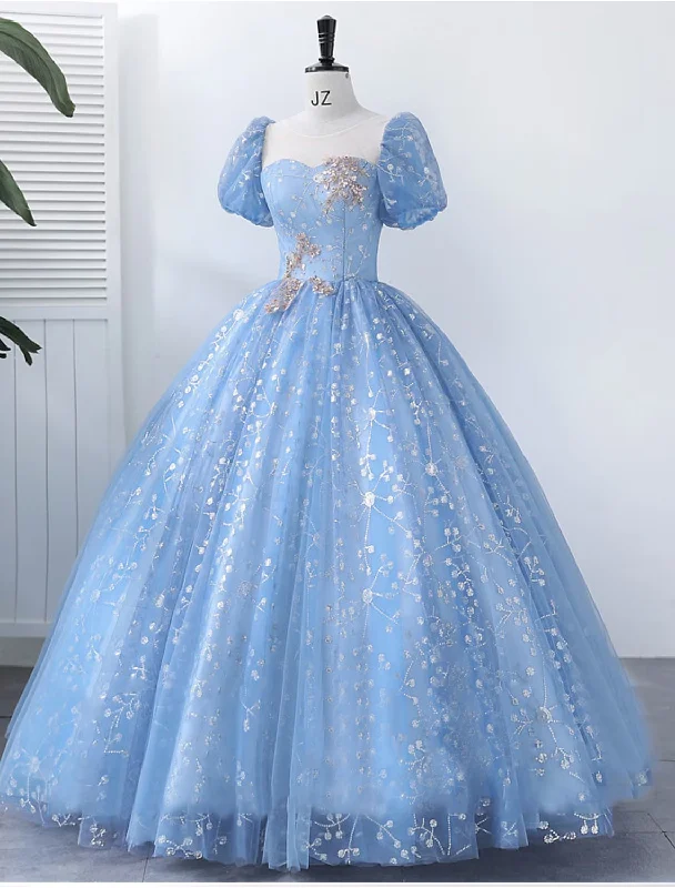 Ball Gown Quinceanera Dresses Princess Dress Performance Floor Length Short Sleeve Square Neck Polyester with Pearls Appliques Ball Gown Quinceanera Dresses Princess Dress Performance Floor Length Short Sleeve Square Neck Polyester with Pearls Appliques