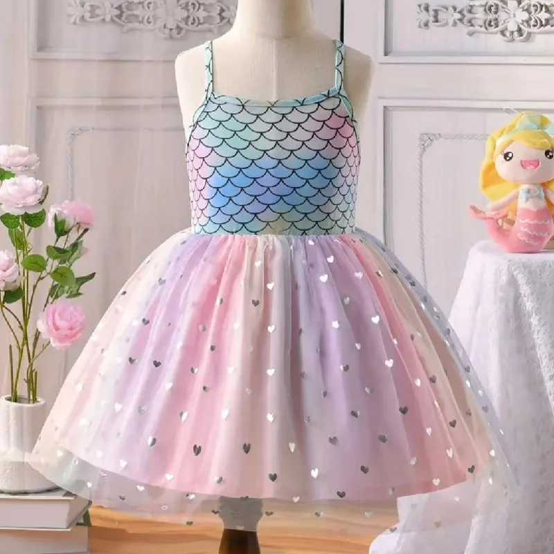 Mermaid Tail Print & Heart Tulle Dress