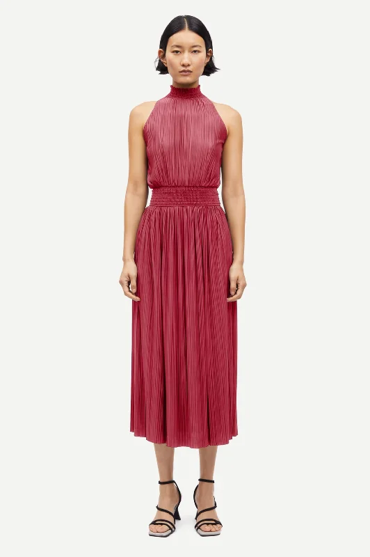 Uma Pleated Dress - Rose Wine