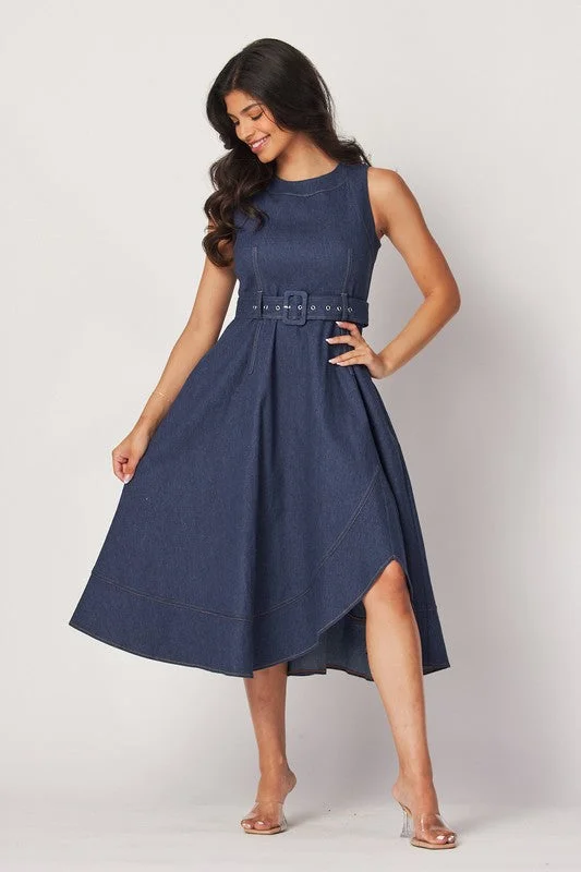 Asymmetric Denim Dark Dress