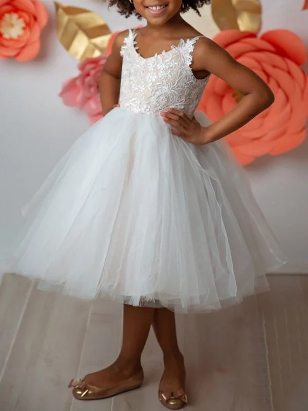 Ball-Gown Tulle Lace V-neck Sleeveless Tea-Length Appliques Lace Flower Girl Dresses Ball-Gown Tulle Lace V-neck Sleeveless Tea-Length Appliques Lace Flower Girl Dresses