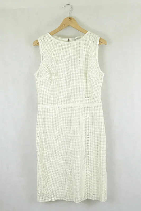 Tahari White Laser Cut Dress S