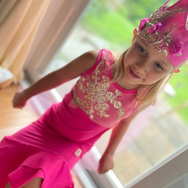 Gold Lace on Pink Dress