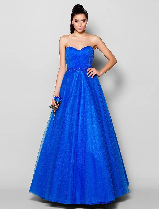 Ball Gown Lace Up Dress Formal Evening Floor Length Sleeveless Sweetheart Tulle with Beading Draping Ball Gown Lace Up Dress Formal Evening Floor Length Sleeveless Sweetheart Tulle with Beading Draping