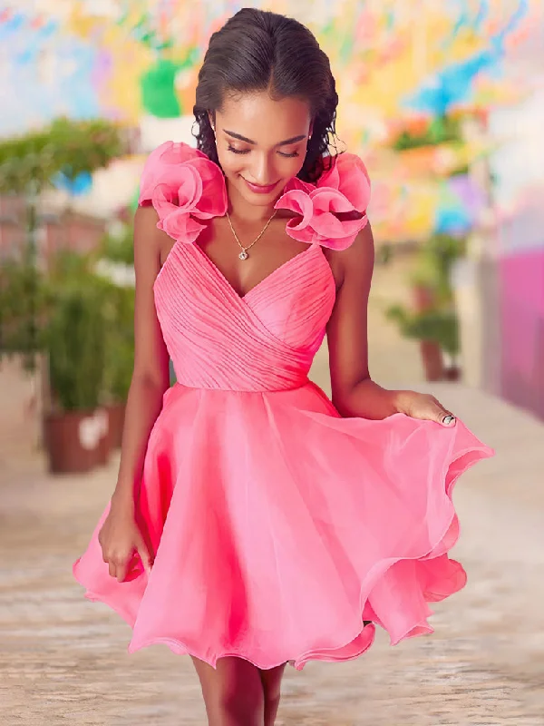 A-Line/Princess V-neck Sleeveless Short/Mini Party Dance Cocktail Homecoming Dress with Ruffled Edges & Pleats A-Line/Princess V-neck Sleeveless Short/Mini Party Dance Cocktail Homecoming Dress with Ruffled Edges & Pleats