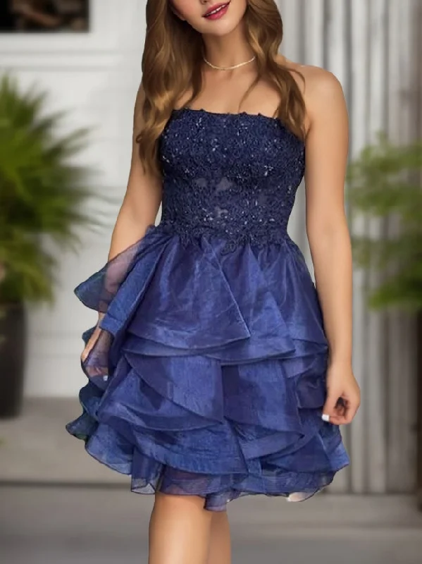 A-Line/Princess Straight-Across Sleeveless Short/Mini Party Dance Cocktail Homecoming Dress With Ruffles A-Line/Princess Straight-Across Sleeveless Short/Mini Party Dance Cocktail Homecoming Dress With Ruffles