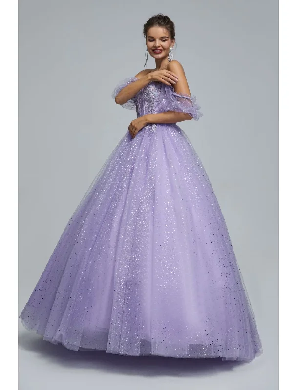 Ball Gown Prom Dresses Princess Dress Graduation Floor Length Short Sleeve Sweetheart Tulle with Sequin Appliques Ball Gown Prom Dresses Princess Dress Graduation Floor Length Short Sleeve Sweetheart Tulle with Sequin Appliques