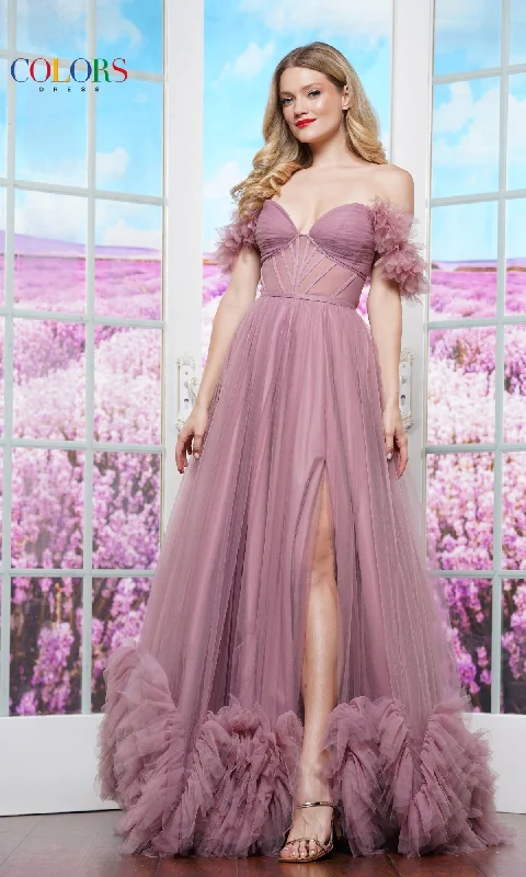 Ruffled Long Prom Ball Gown: Colors Dress 3485