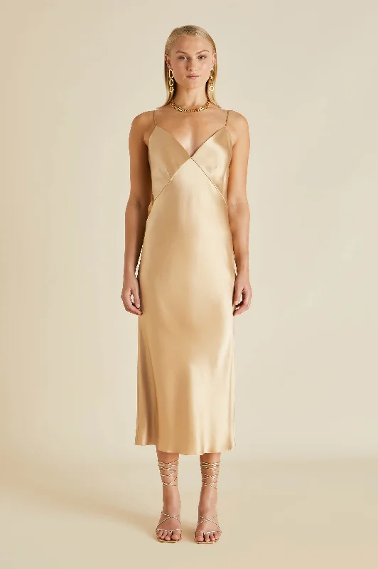 Issa Caramel Slip Dress in Silk Satin