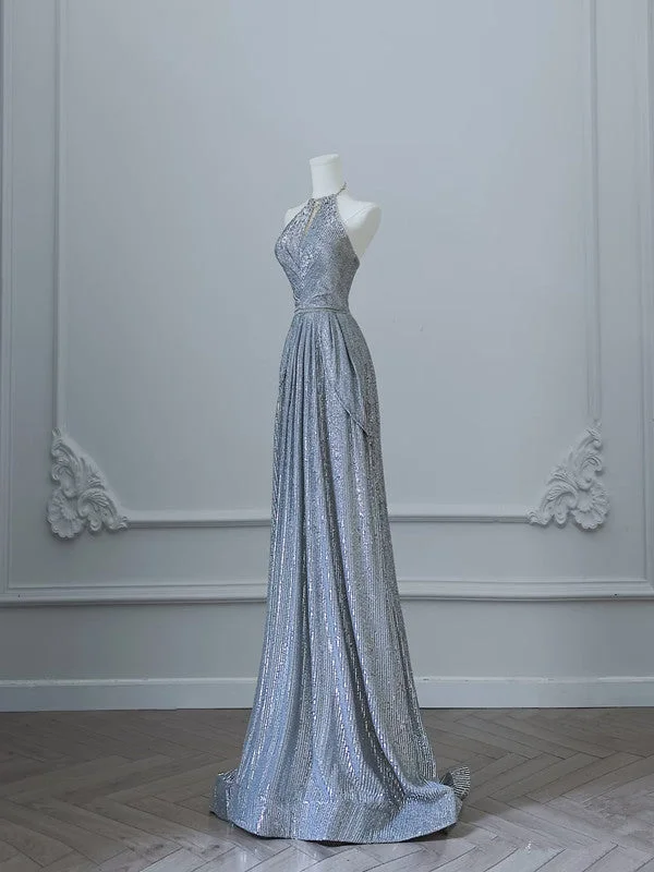 Bonnyshow Sexy A Line Scoop Neckline Silver Sequin Long Prom Dresses Evening Gowns S3821 Bonnyshow Sexy A Line Scoop Neckline Silver Sequin Long Prom Dresses Evening Gowns S3821
