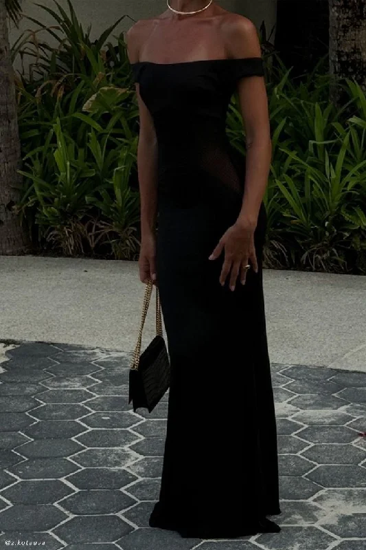 Bonnyshow Pretty Sheath Off The Shoulder Black Satin Evening Dress Prom Dresses SD1721 Bonnyshow Pretty Sheath Off The Shoulder Black Satin Evening Dress Prom Dresses SD1721