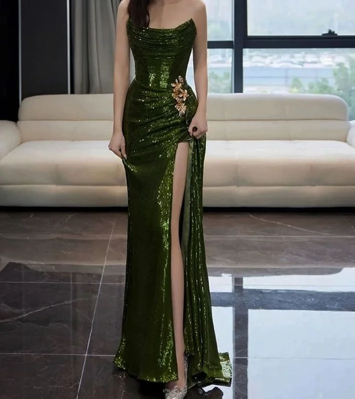 Bonnyshow Sexy Mermaid Strapless Dark Green Sequin Long Prom Dresses Evening Gowns SD1810 Bonnyshow Sexy Mermaid Strapless Dark Green Sequin Long Prom Dresses Evening Gowns SD1810