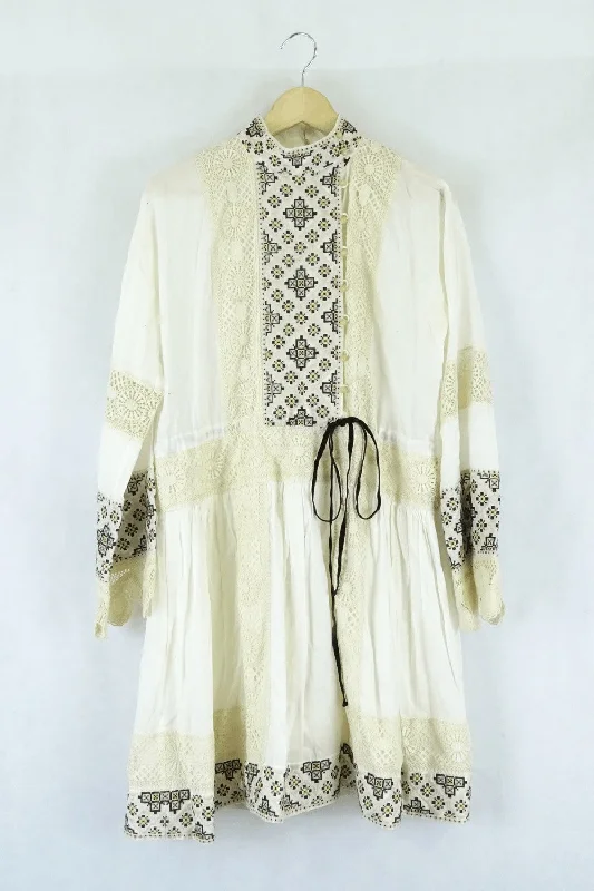 Tory Burch Embroidered Printed Dress Cream 6 (AU 10)