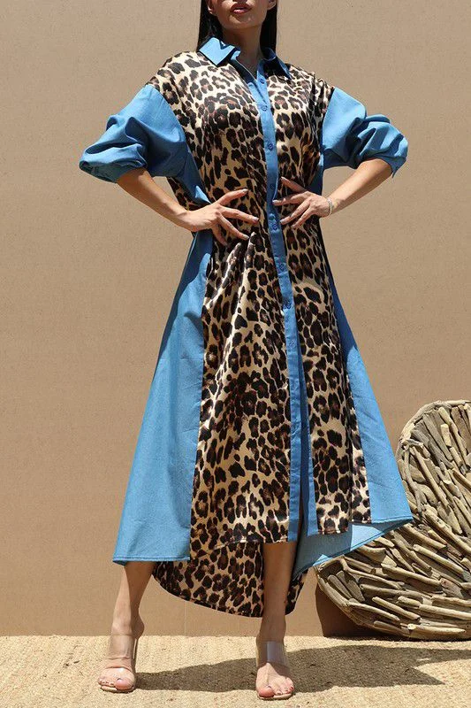 Chambray leopard high low dress