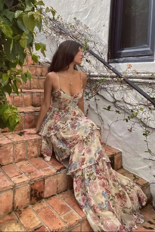 Bonnyshow Sexy A Line Spaghetti Straps Floor Length Floral Evening Dress Chiffon Prom Dresses SD1718 Bonnyshow Sexy A Line Spaghetti Straps Floor Length Floral Evening Dress Chiffon Prom Dresses SD1718