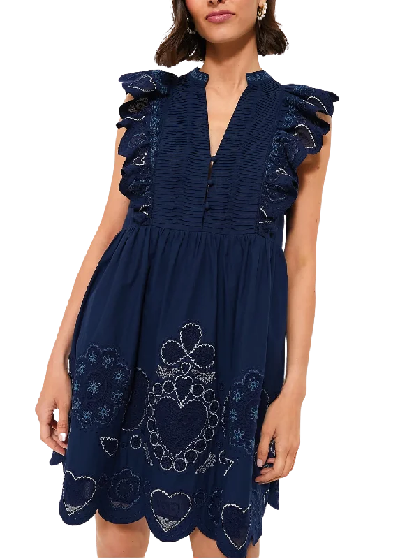 Jeanetta eyelet short sleeve tunic dress - navy