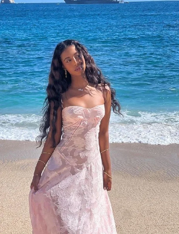 Bonnyshow Pretty A Line Spaghetti Straps Floral Pink Lace Evening Prom Dresses SD1708 Bonnyshow Pretty A Line Spaghetti Straps Floral Pink Lace Evening Prom Dresses SD1708