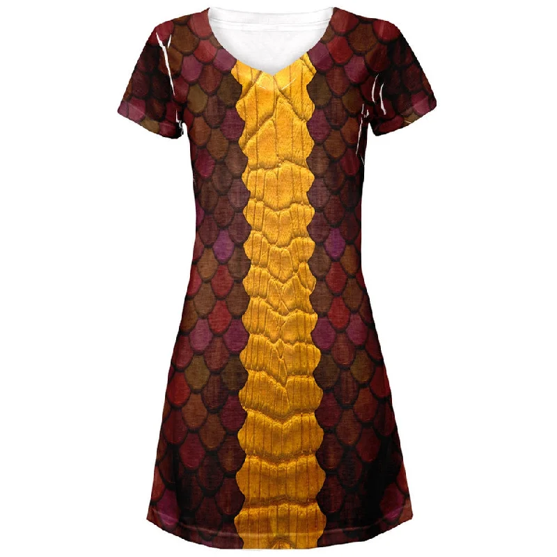 Halloween Red Dragon Costume All Over Juniors V-Neck Dress