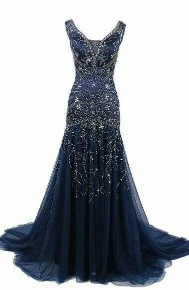 Bonnyshow Sexy Mermaid Straps Sleeveless Floor Length Long Beads Evening Dress Prom Dresses SD1796 Bonnyshow Sexy Mermaid Straps Sleeveless Floor Length Long Beads Evening Dress Prom Dresses SD1796