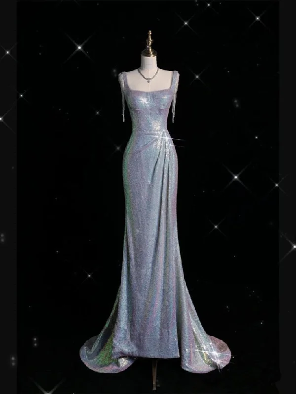 Bonnyshow Sexy Mermaid Spaghetti Straps Sequin Silver Evening Gowns Long Prom Dresses SD1822 Bonnyshow Sexy Mermaid Spaghetti Straps Sequin Silver Evening Gowns Long Prom Dresses SD1822