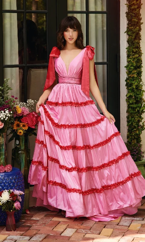 Shoulder Bows A-Line Formal Dress: Ava Presley 40091
