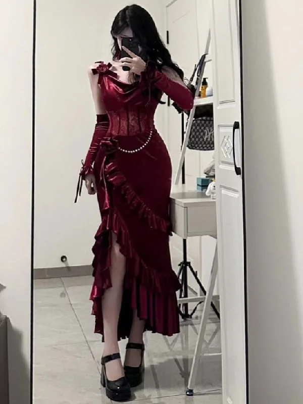 Bonnyshow Sexy Mermaid Straps Burgundy Velvet Long Evening Gowns Prom Dresses SD1833 Bonnyshow Sexy Mermaid Straps Burgundy Velvet Long Evening Gowns Prom Dresses SD1833