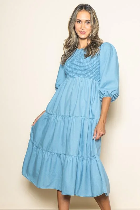 Light Denim Sky Dream Tiered Dress