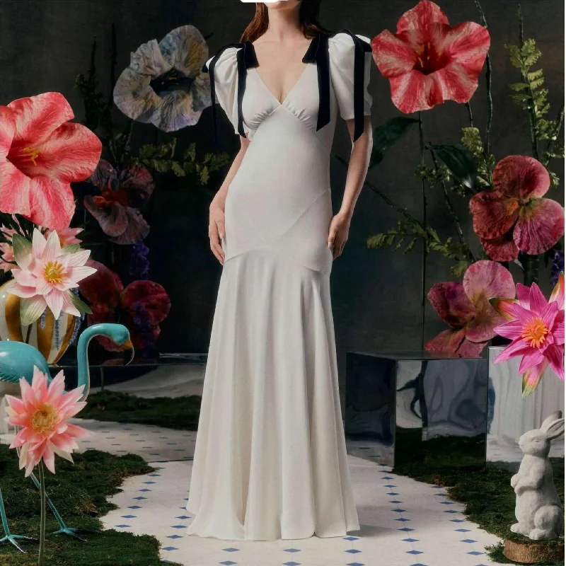 Cream Hepburn Style Slim Long Dress