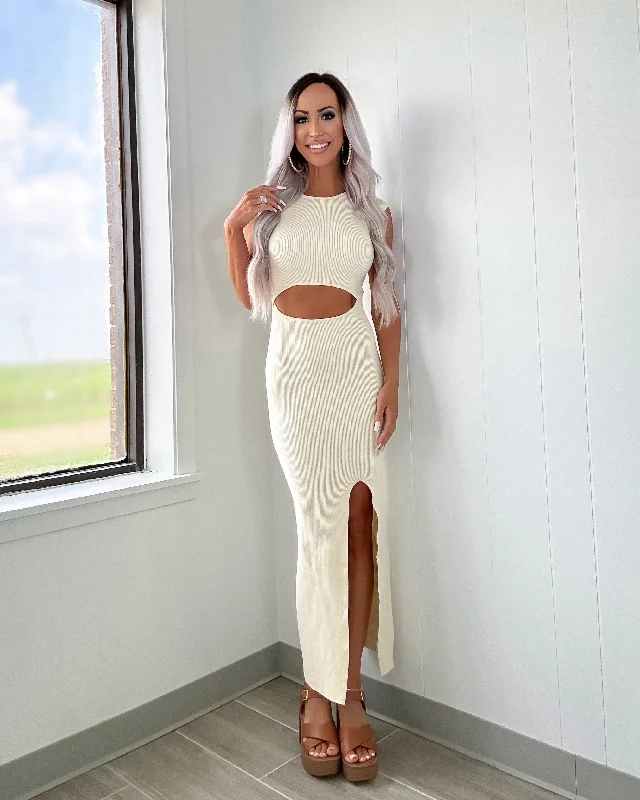 Chic Outing Cutout Slit Dress - Ivory