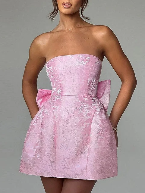 A Line/Princess Strapless Sleeveless Short/Mini Party Dance Cocktail Homecoming Dress with Bowknot A Line/Princess Strapless Sleeveless Short/Mini Party Dance Cocktail Homecoming Dress with Bowknot