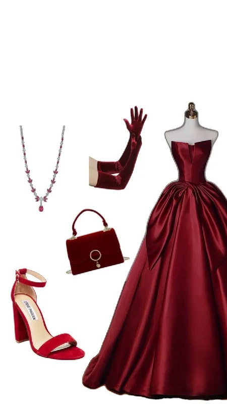Bonnyshow Sexy Ball Gown Strapless Burgundy Satin Long Evening Gowns Prom Dresses SD1823 Bonnyshow Sexy Ball Gown Strapless Burgundy Satin Long Evening Gowns Prom Dresses SD1823