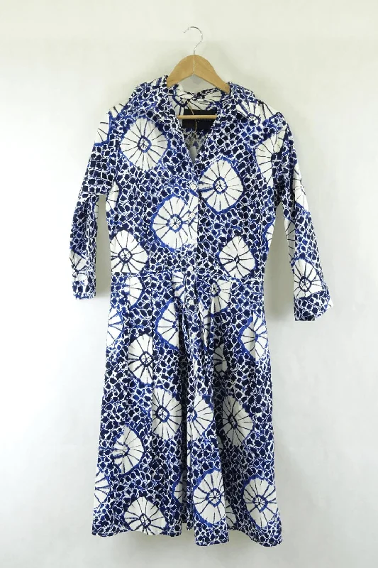 Samantha Sung White And Blue Patterned Dress 10