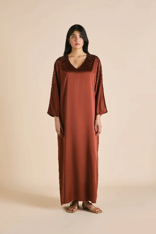 Vreeland Astrid Bronze Embellished Dress in Silk Satin