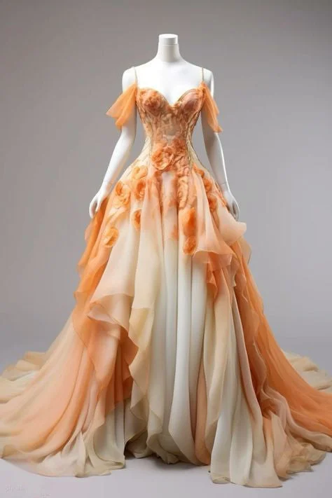 Bonnyshow Retro Ball Gown Off The Shoulder Orange Chiffon Ombre Evening Dress Prom Dresses SD1750 Bonnyshow Retro Ball Gown Off The Shoulder Orange Chiffon Ombre Evening Dress Prom Dresses SD1750