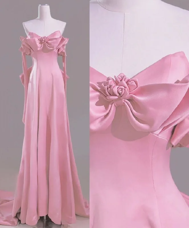 Bonnyshow Sexy A Line Sweetheart Pink Satin Long Prom Dress Evening Dress Formal Dress SD1820 Bonnyshow Sexy A Line Sweetheart Pink Satin Long Prom Dress Evening Dress Formal Dress SD1820