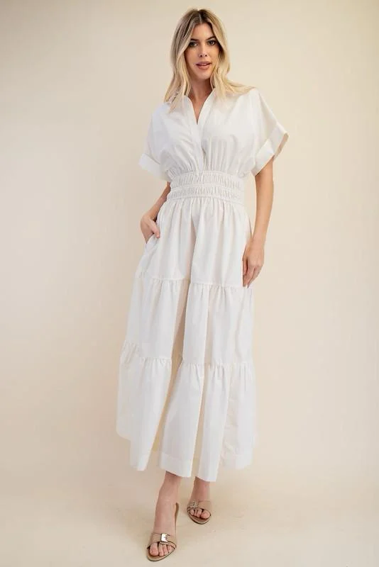 V neck maxi white dress (Preorder)