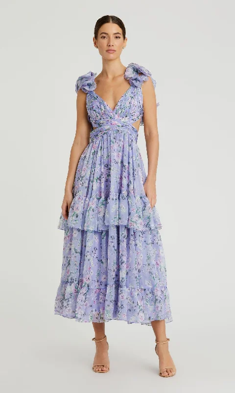 Lilac Floral Midi Formal Dress: Mac Duggal 56049