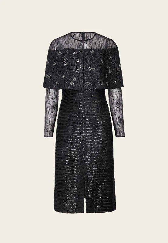 Gem-Embellished Slit Cape Lurex Dinner Dress Tunics Cozy soft