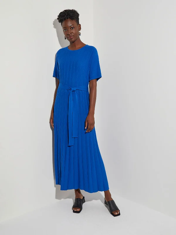 A-Line Tie-Waist Soft Ribbed Knit Dress Tunics Sophisticated sleek