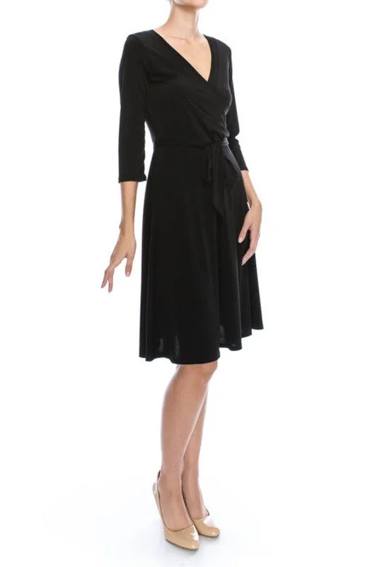 Camila, Knee length front cross solid dress with tie waist Tunics Running lightweight Camila, Knee length front cross solid dress with tie waist Tunics Running lightweight