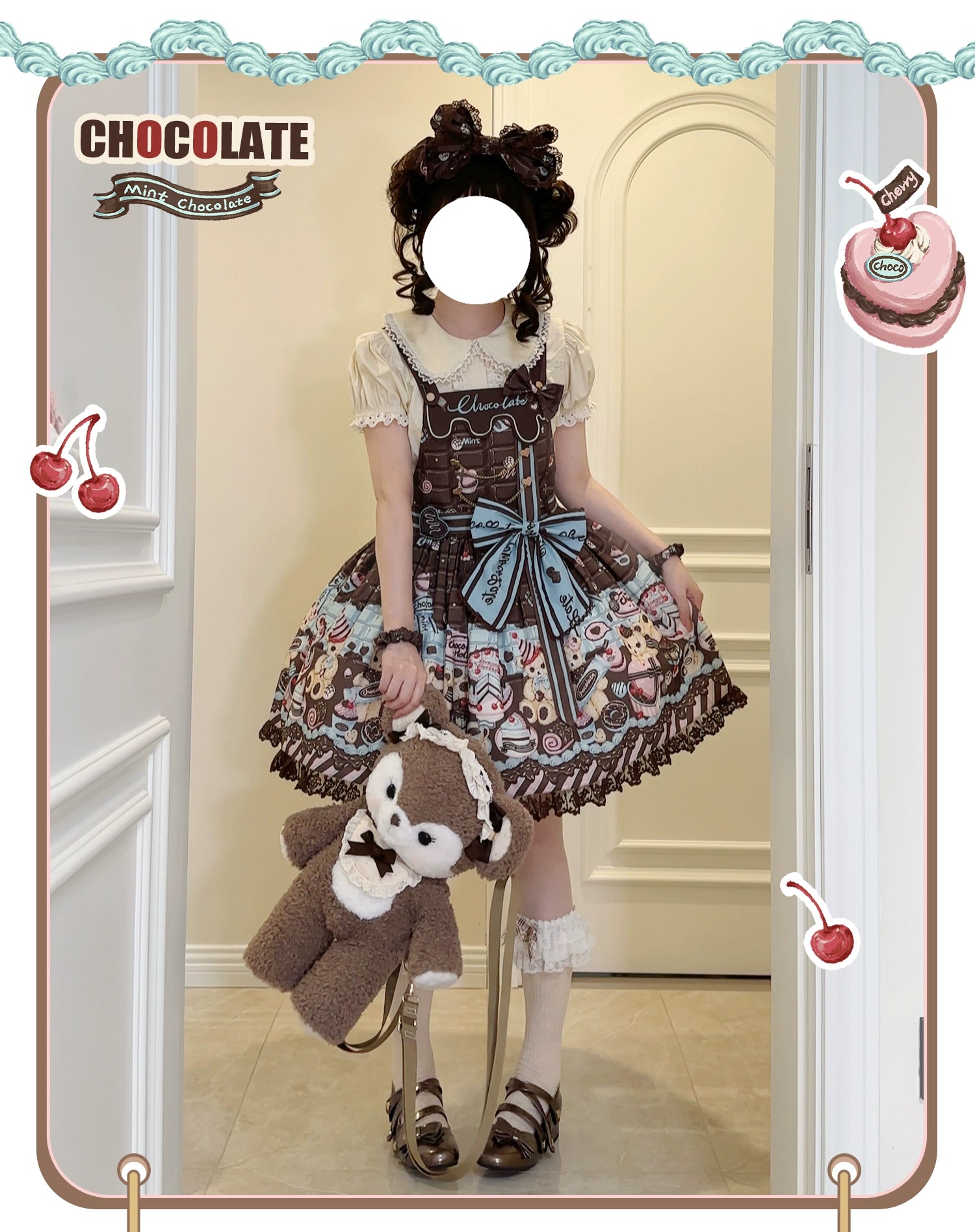 Sweet Dream Sheep~Chocolate Bear~Sweet Lolita Salopette High Waist Dress Tunics Velvet soft