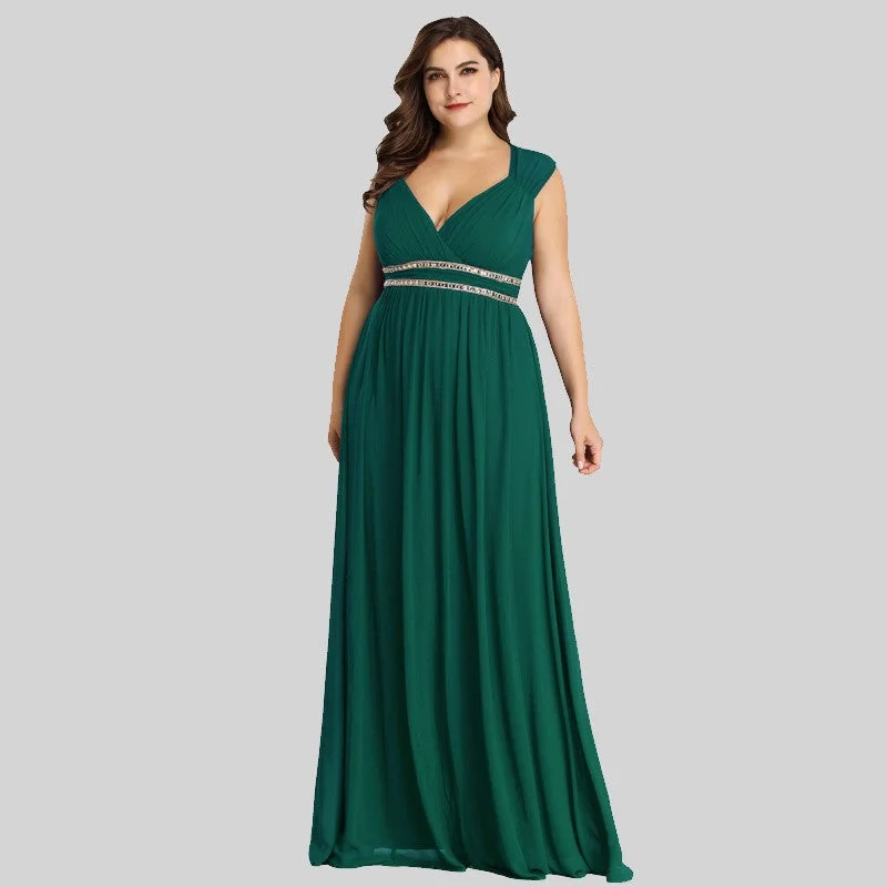 Women's Chiffon Bridesmaid Dress Plus Size V-Neck Empire Waist Prom Dress Long Tunics Fashionable trendy Women's Chiffon Bridesmaid Dress Plus Size V-Neck Empire Waist Prom Dress Long Tunics Fashionable trendy