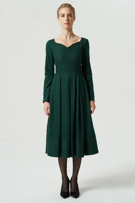 Green dress, wool dress, midi dress, pleated dress, long dress, winter dress, women dress 1993 sweetheart Neckline Romantic Green dress, wool dress, midi dress, pleated dress, long dress, winter dress, women dress 1993 sweetheart Neckline Romantic