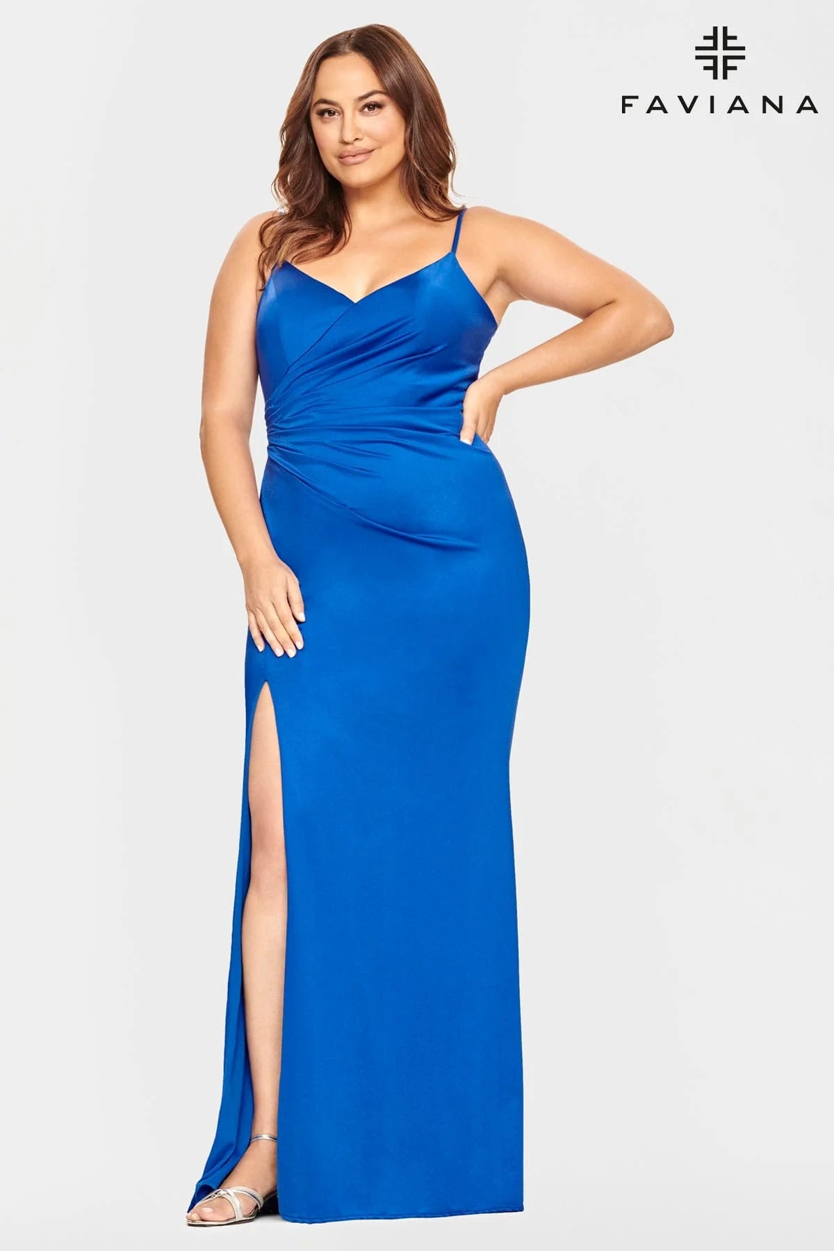 Faviana 9530 Long Dress With V Neck And Shirring Detail Waist | Royal Blue, Black, Red Tunics Print Colorful Faviana 9530 Long Dress With V Neck And Shirring Detail Waist | Royal Blue, Black, Red Tunics Print Colorful