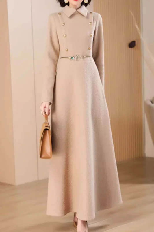 Maxi high waisted winter wool dress women 4710 Tunics Fleece cozy