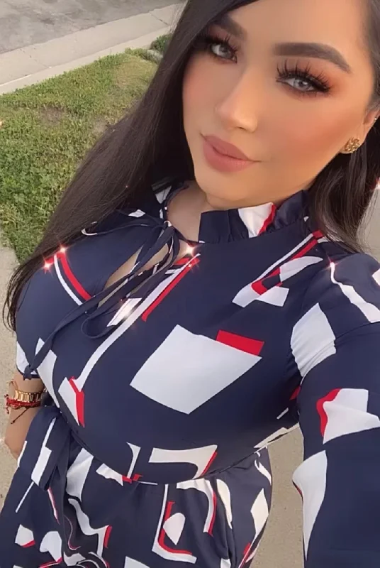 Paris, print dress with tie waist and bow tie Tunics Denim casual