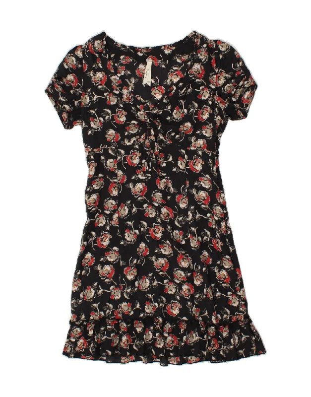 PEPE JEANS Womens Drop Waist Dress UK 10 Small Black Floral Cotton Tunics Trousers formal PEPE JEANS Womens Drop Waist Dress UK 10 Small Black Floral Cotton Tunics Trousers formal