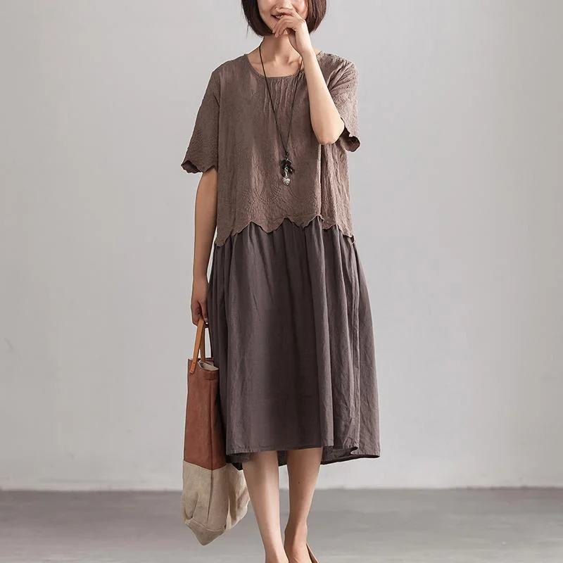 Summer Short Sleeve O-Neck Casual One Size Gray Long Dress Tunics Office stylish