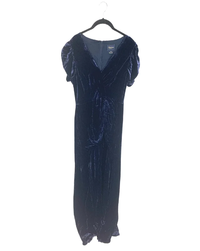Navy Velvet Long Dress - Size 8 Elegant Long Evening